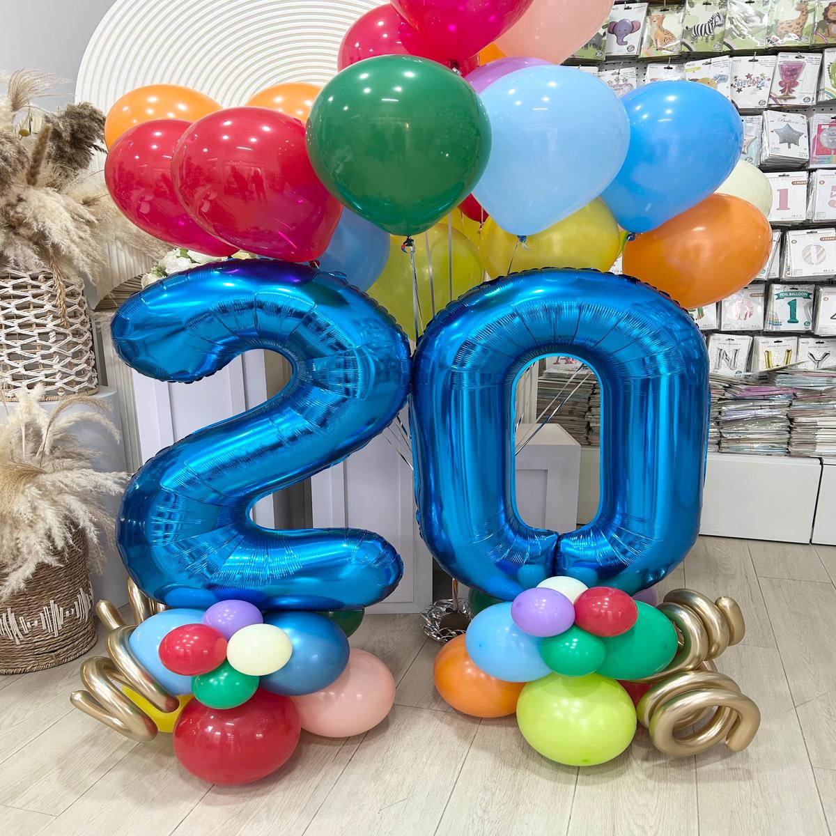 Number Balloon on Stand Blue 20 with Latex Helium Green Red Orange Yellow Blue – Customizable Desig