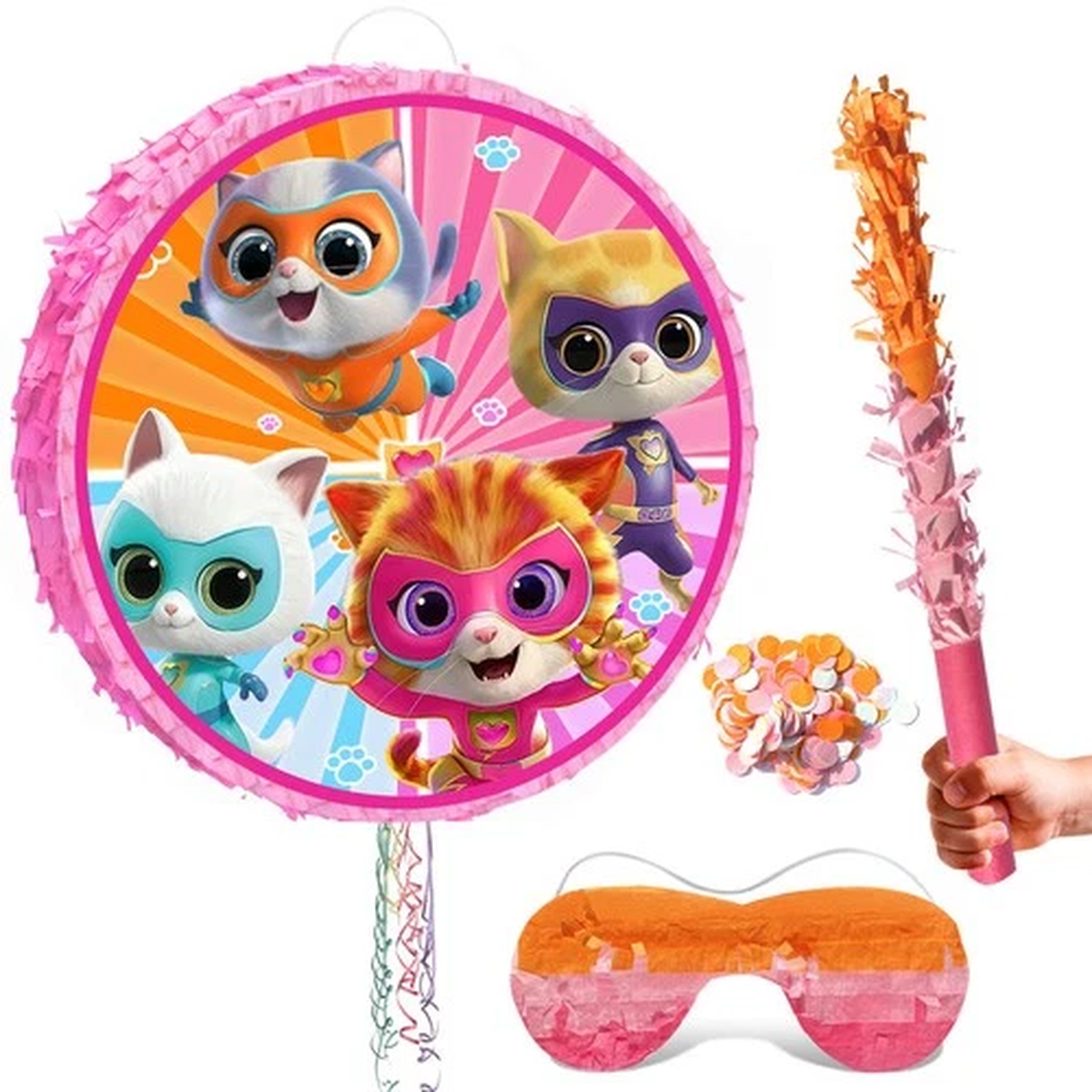 Round Super Kitten Squad 3D Pinatas Bundle Birthday Party Game Set Pinata Stick