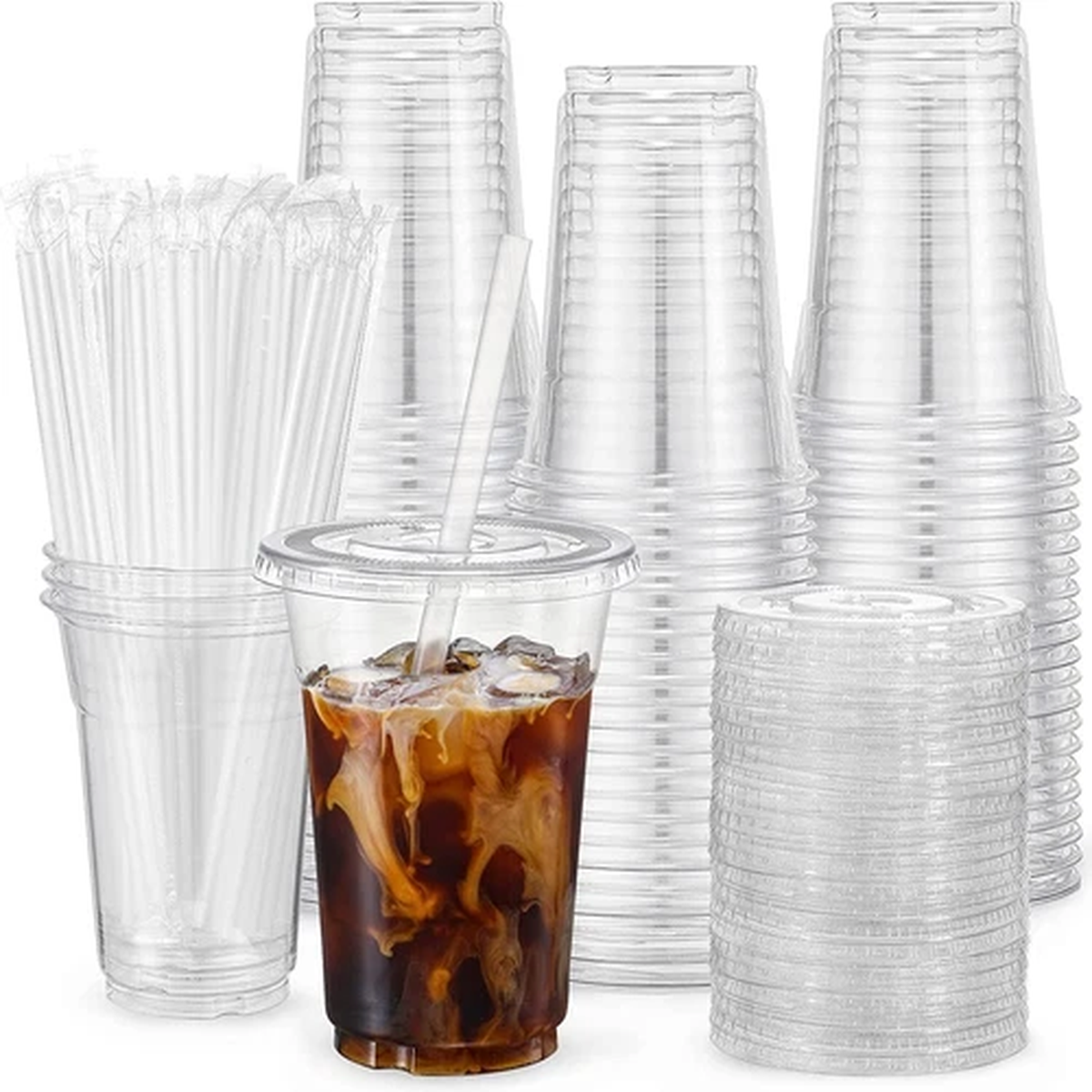 12 Oz Clear Plastic Cups with Lids and Straw All Occasions BPA-Free Transparent
