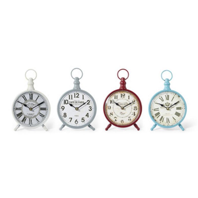 Set of 4 Brown and Blue Analog Hanging Style Round Table Clocks 9.75