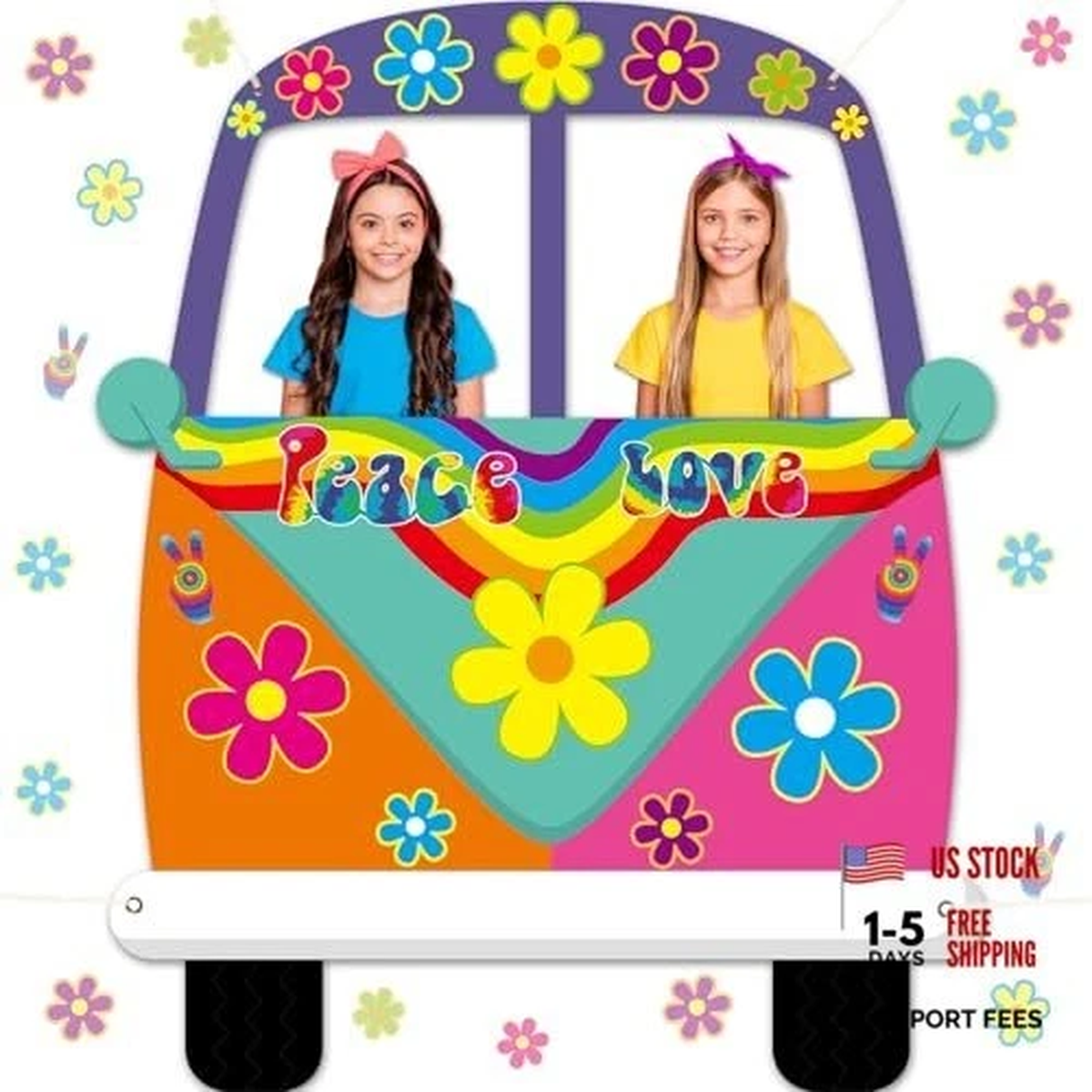 Large Hippie Bus Shaped Photo Prop 60s Party Decor 60’s Retro Groovy Van Prop