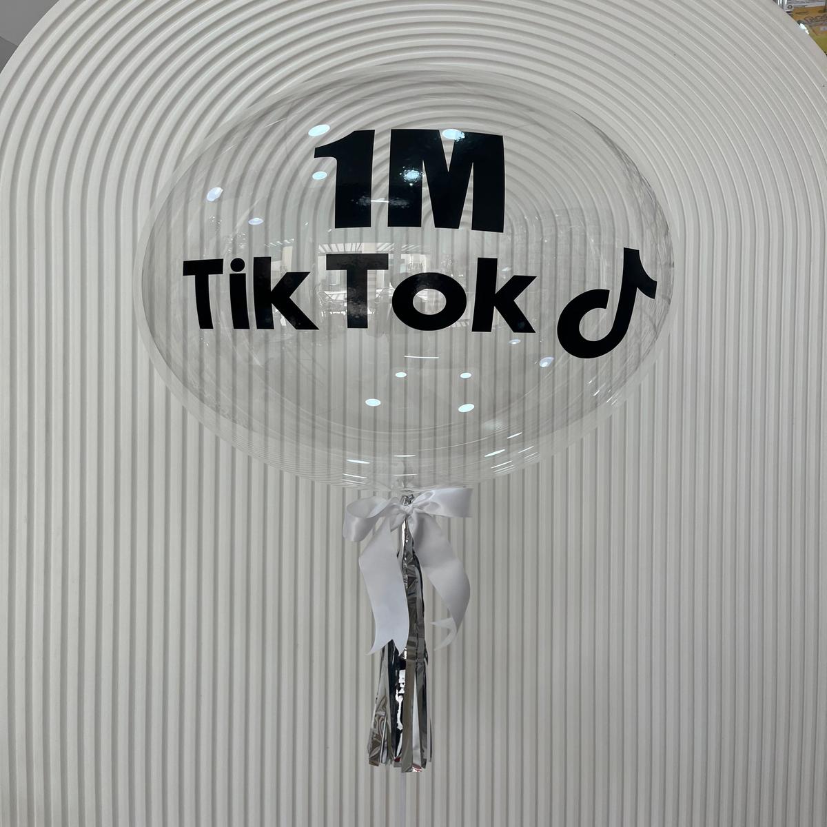 Pesonalised Clear with Customize Black Sticker 1M TikTok with Logo, Silver Tassels and Ribbons- Per