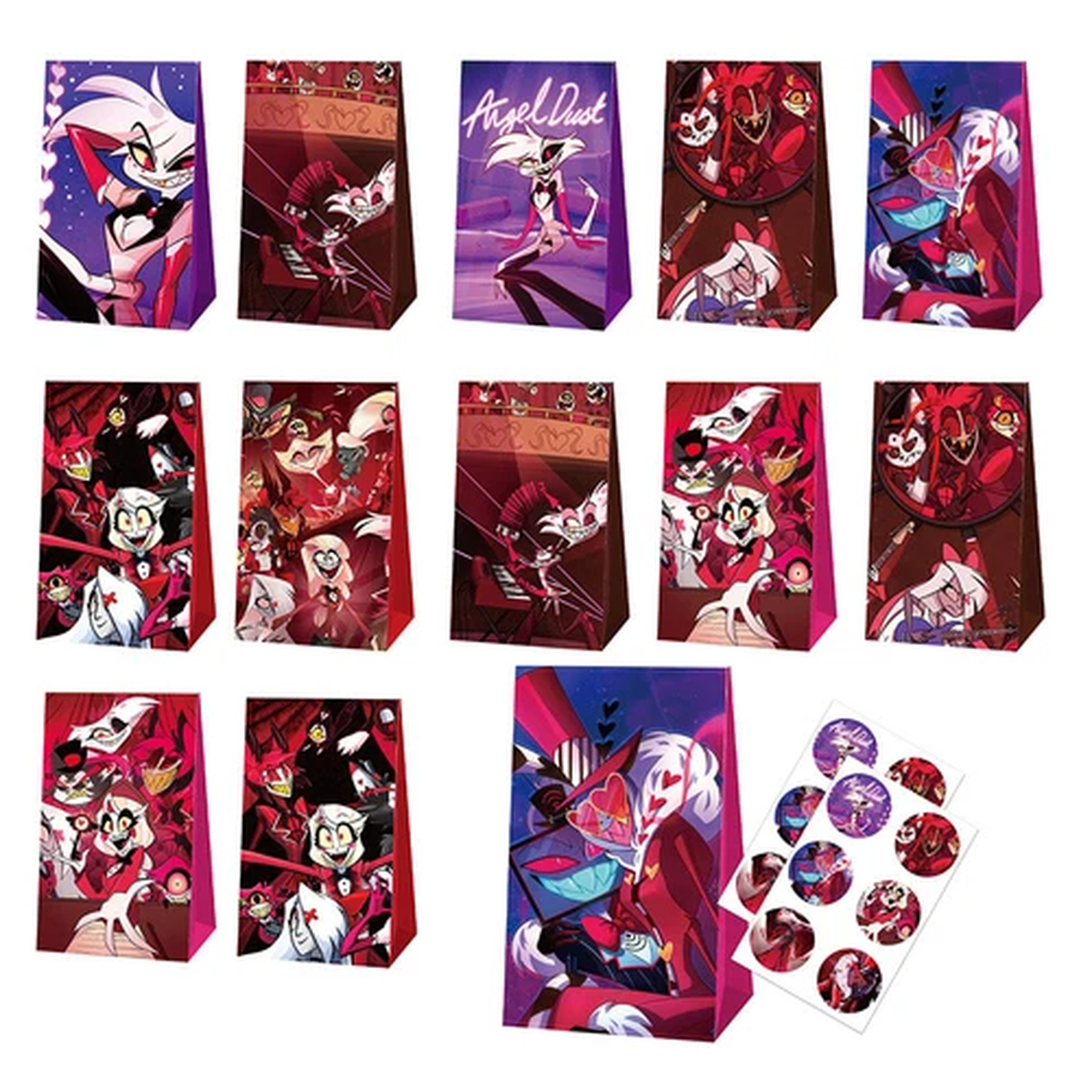 12PCS Hazbin Hotel Gift Bags Candy Bags Stickers Birthday Kids Party Decorations