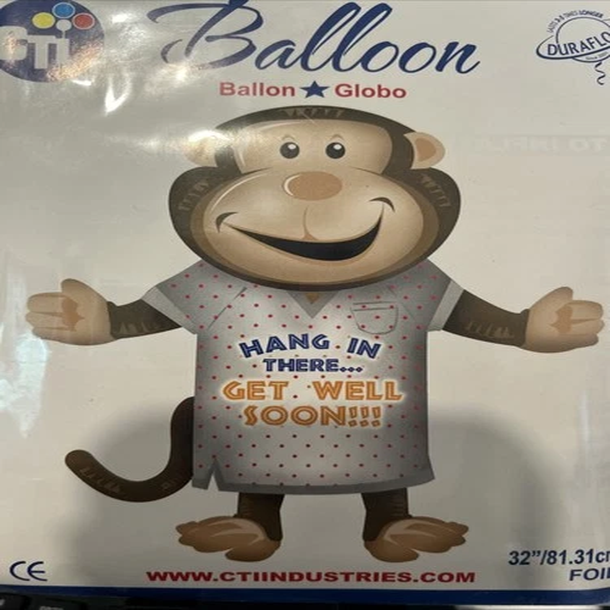 32 Foil Get Well  Soon Monkey Balloon NEW