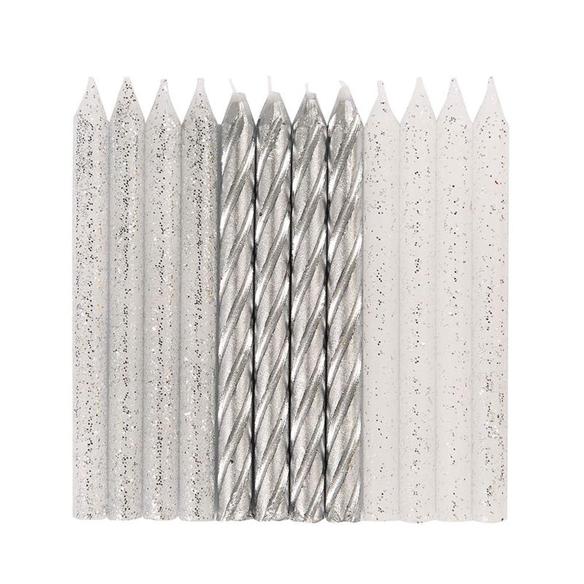 Glitter 038 Silver Spiral Candles 24pcs