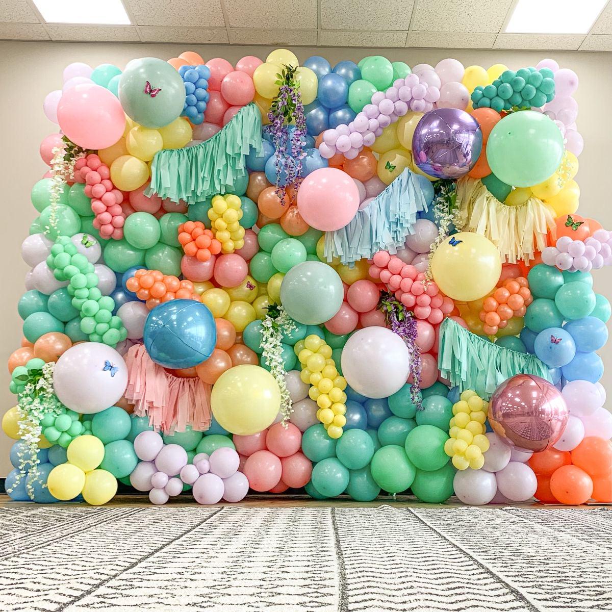 Balloon Green, Yellow, Pink,Blue and Orange Wall Decor with Tassels and Orbs Balloons Setup – Perfe