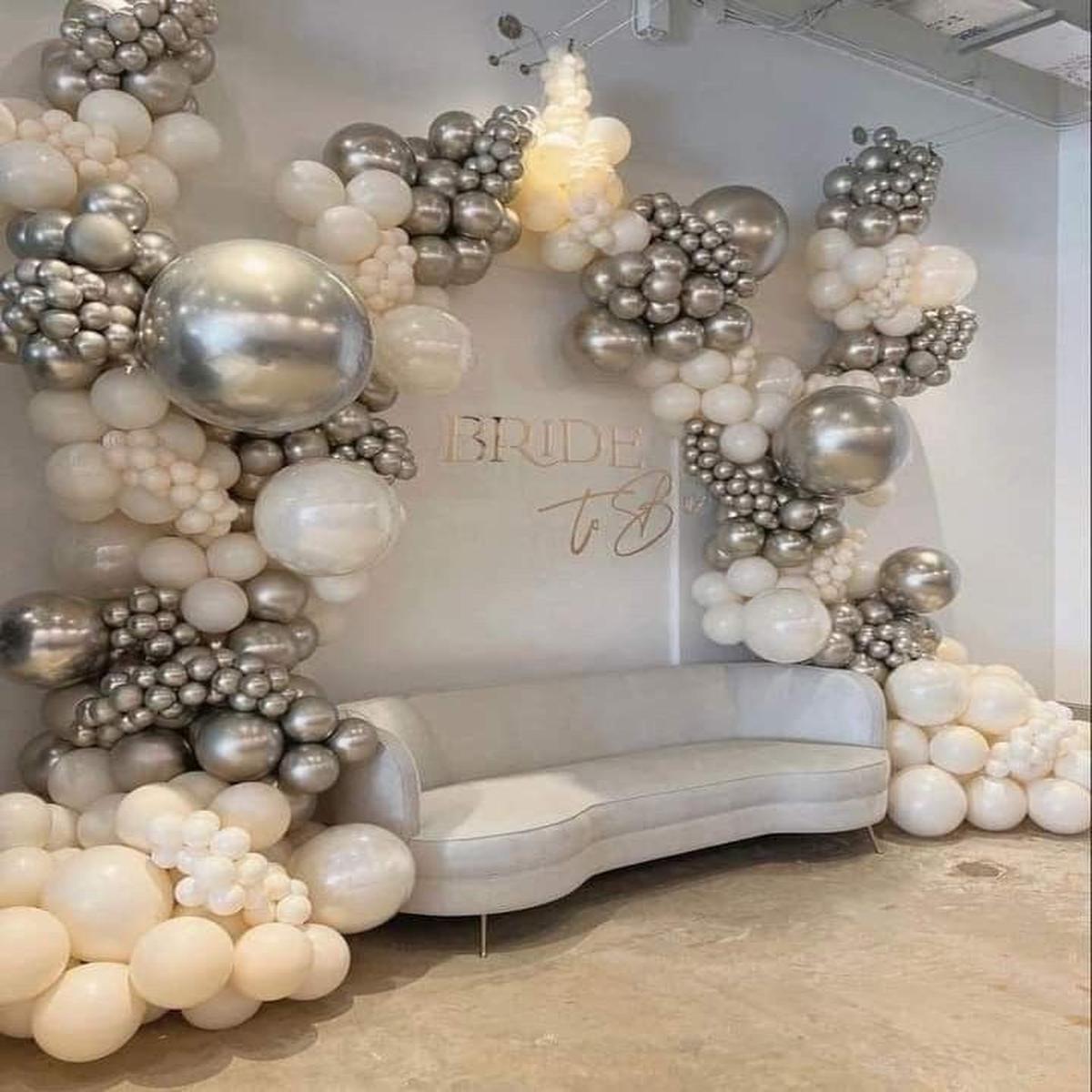 Bride To Be Balloon Gray&Pearl White Decor Setup with LED Acrylic Light – Perfect for special occas