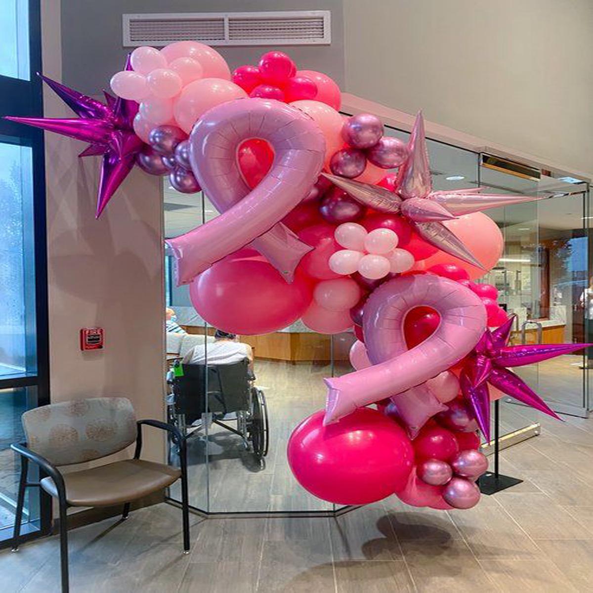 Mini Chain Decoration Pink and Shinny Pink with Starburst Pink Bow Foil Balloons – Customizable Des