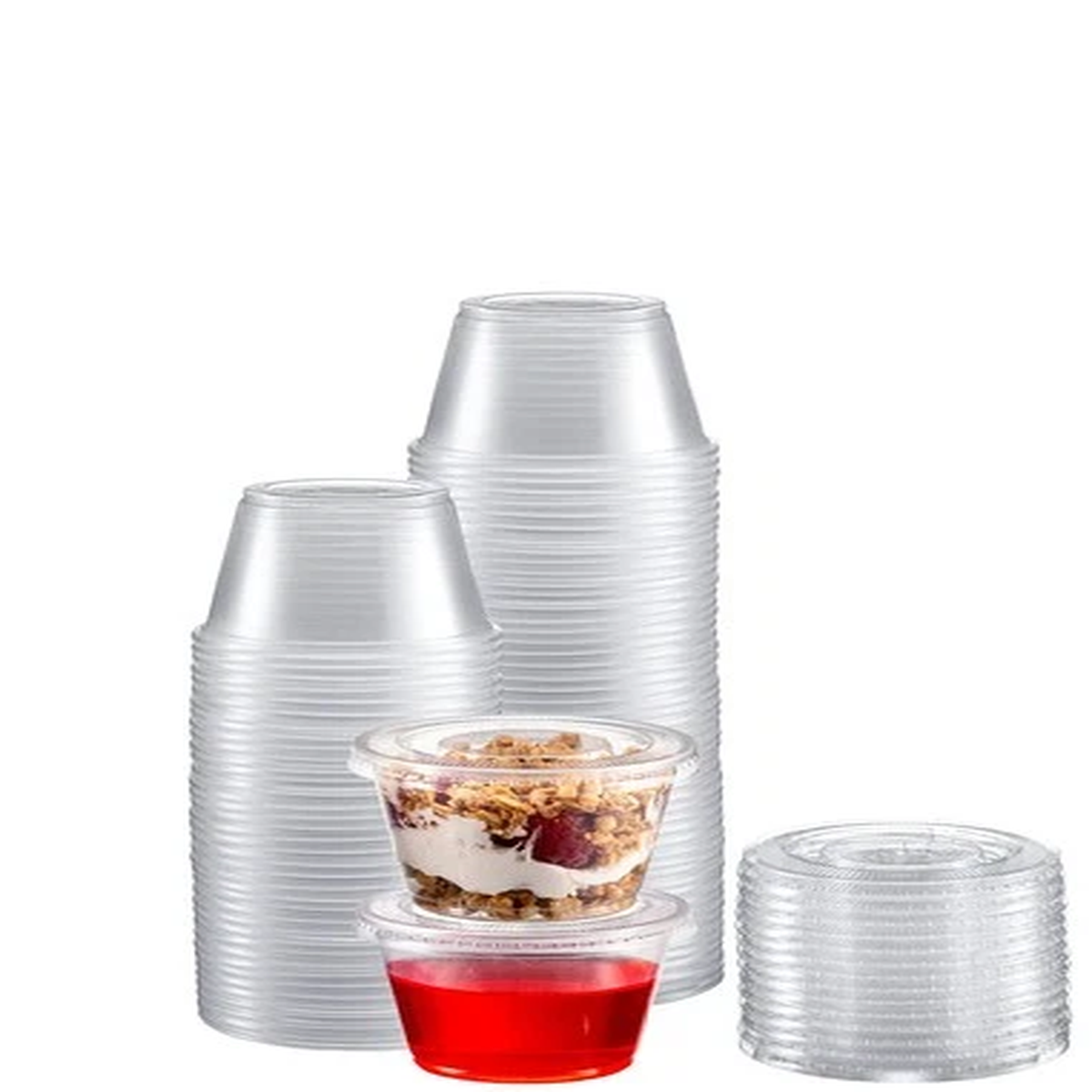 Portion Cups with Lids (4 Ounces, 100 Pack) | Disposable Plastic Cups for Mea…