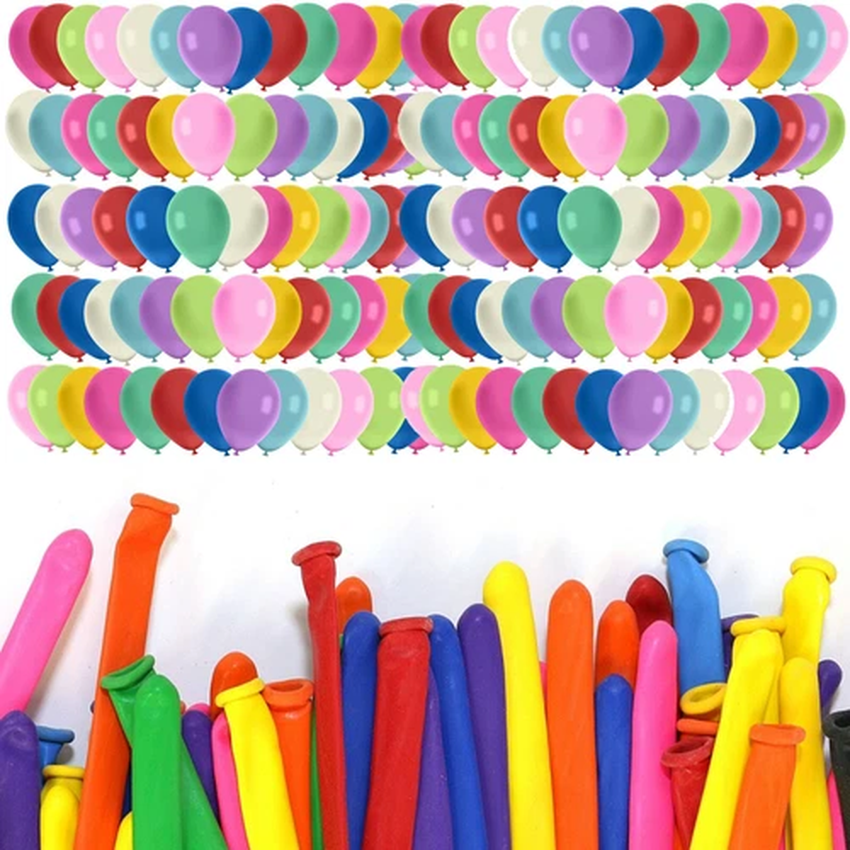 Summer Fun Kids Balloon Packs – 50 Balloons + 100 Multicolour Modelling Balloons