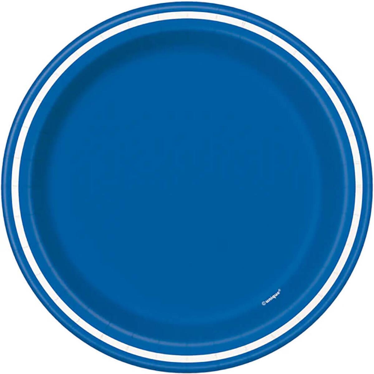 Royal Blue Striped Dessert Plates 7in 8ct