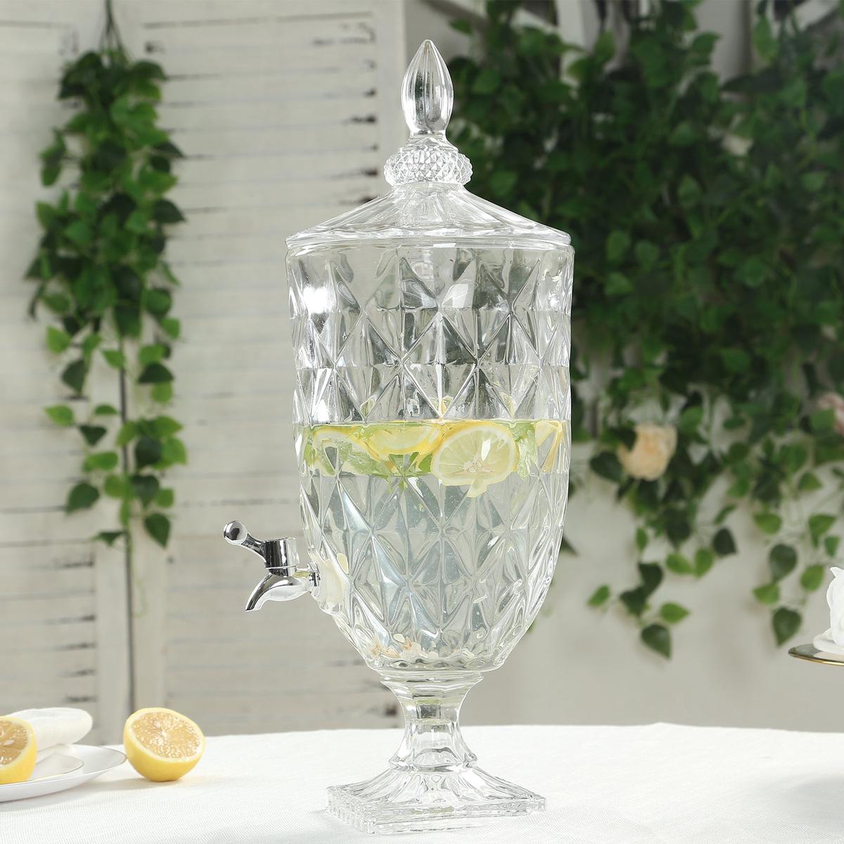 1.3 Gallon Clear Glass Beverage Dispenser with Spigot 21"