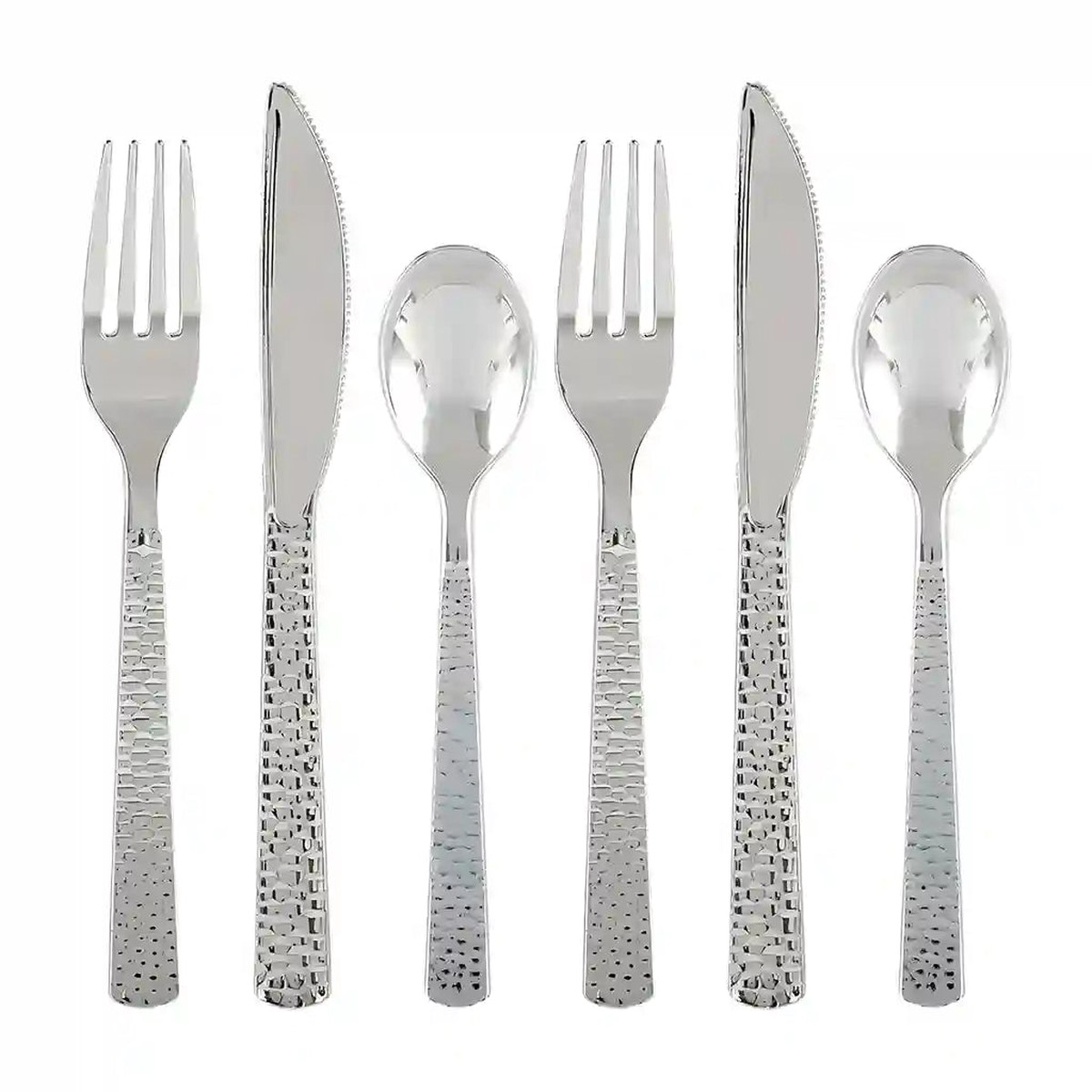 Hammered Silver Assorted Plastic Cutlery 24ct