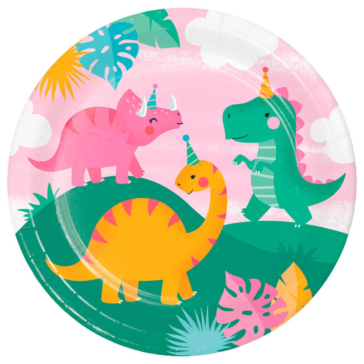 Girl Dino Party Dinner Plate 8ct 9in