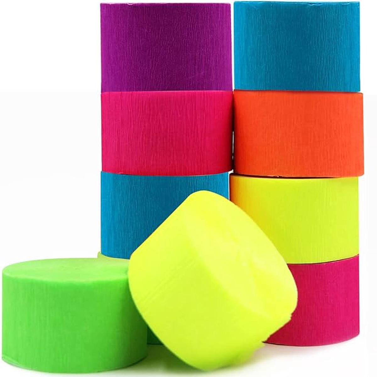 600feet Crepe Paper Streamers,6 Rolls Blacklight Party Streamer Decorations in 6 Colors for Neon Party,Wedding, Birthday, Glow Party Supplies