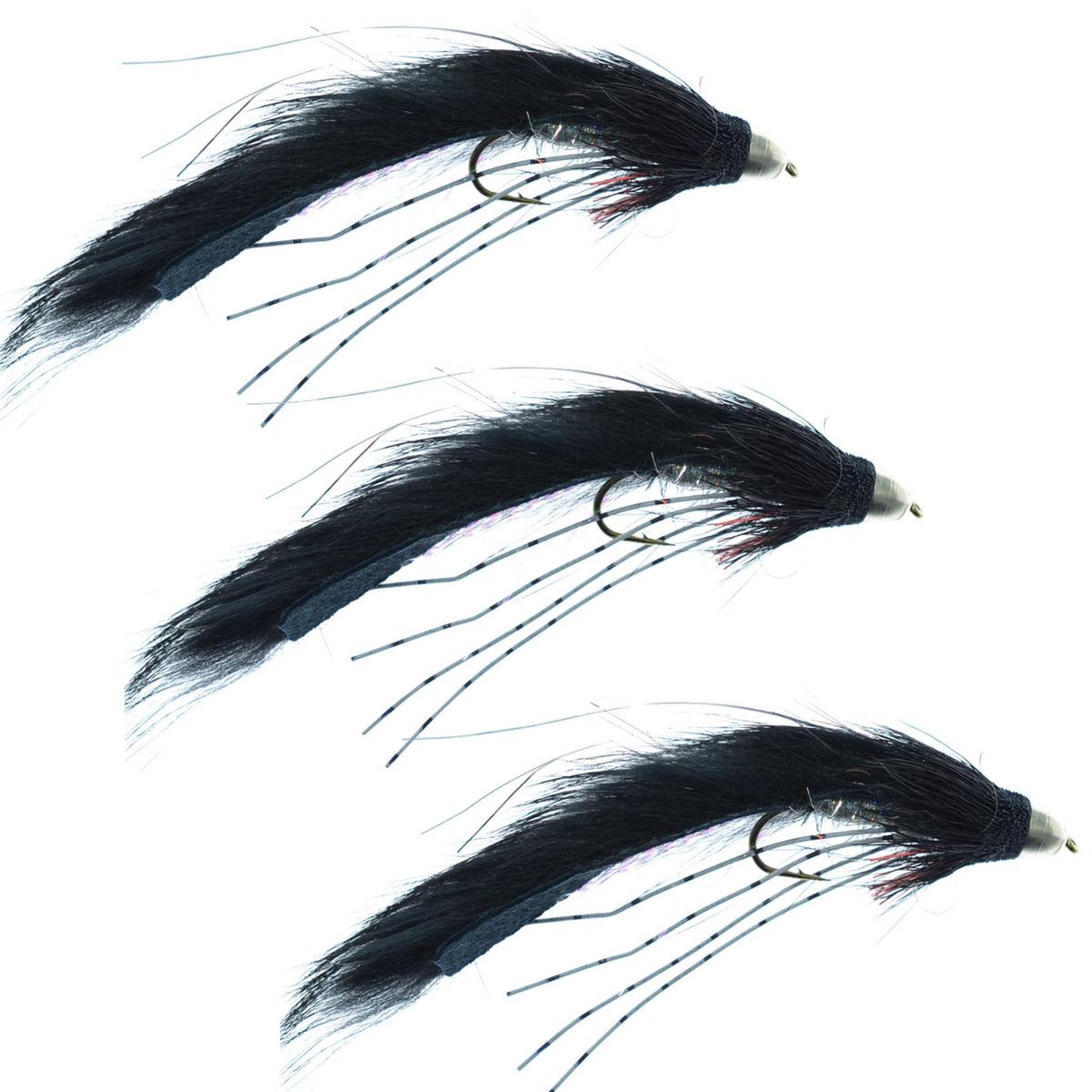 The Fly Fishing Place 3 Pack Cone Head Muddy Buddy Trout and Bass Streamer Fly Lunchables - Black - Hook Size 4
