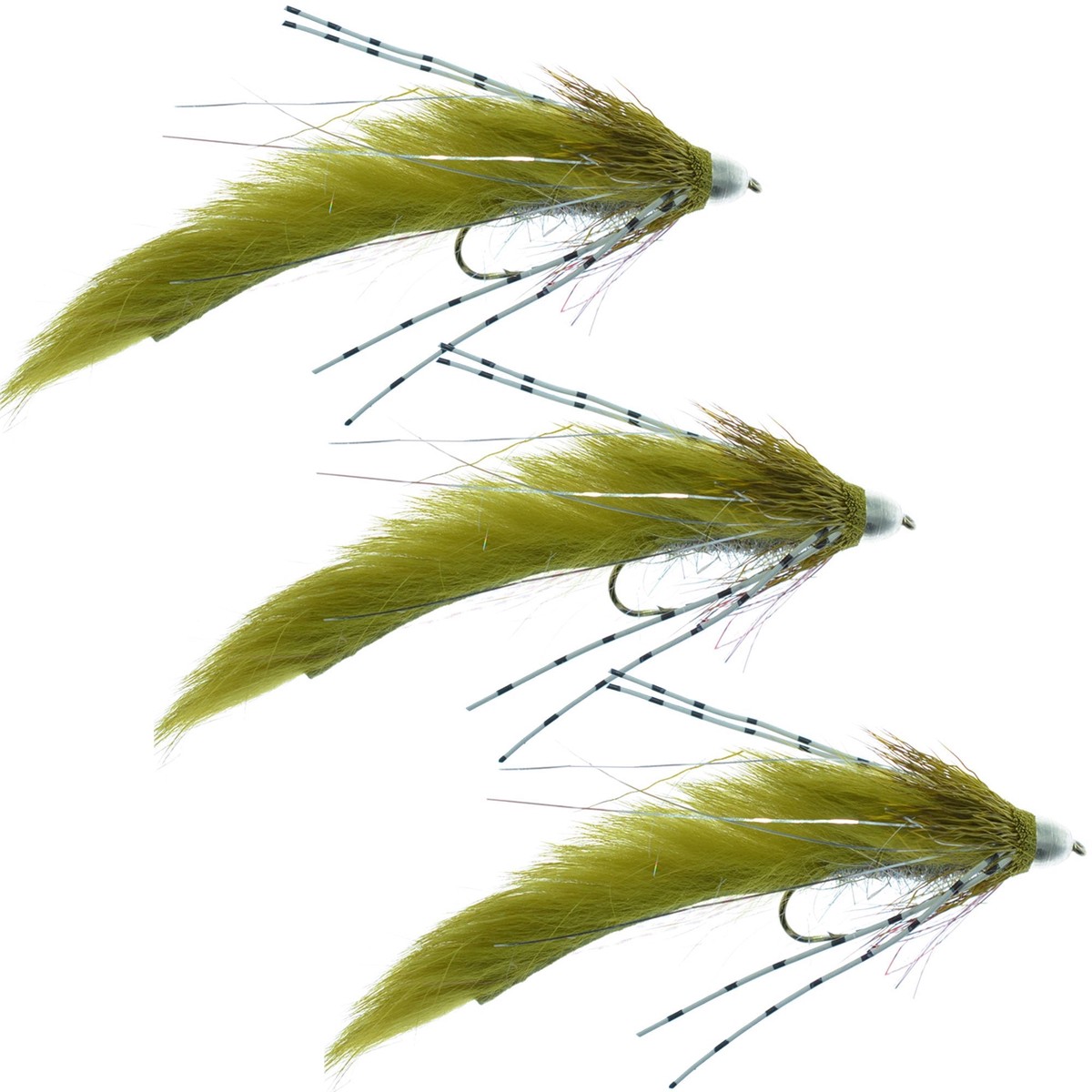 The Fly Fishing Place 3 Pack Cone Head Muddy Buddy Trout and Bass Streamer Fly Lunchables - Olive - Hook Size 4