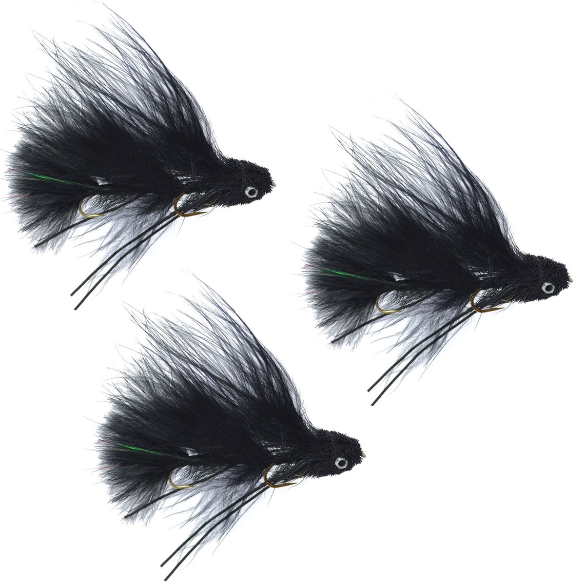 The Fly Fishing Place 3 Pack Mini Sex Dungeon Streamer Black- Size 6 - Articulated Trout Bass Steelhead Salmon and Bass Fly Fishing Flies