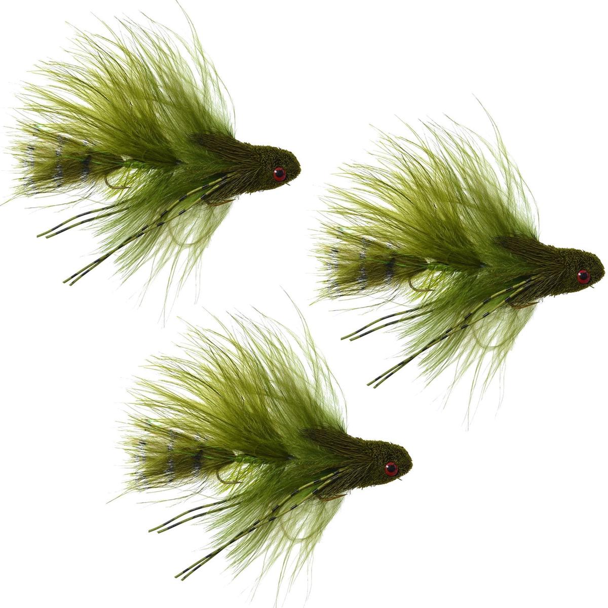 The Fly Fishing Place 3 Pack Mini Sex Dungeon Streamer Olive - Size 6 - Articulated Trout Bass Steelhead Salmon and Bass Fly Fishing Flies