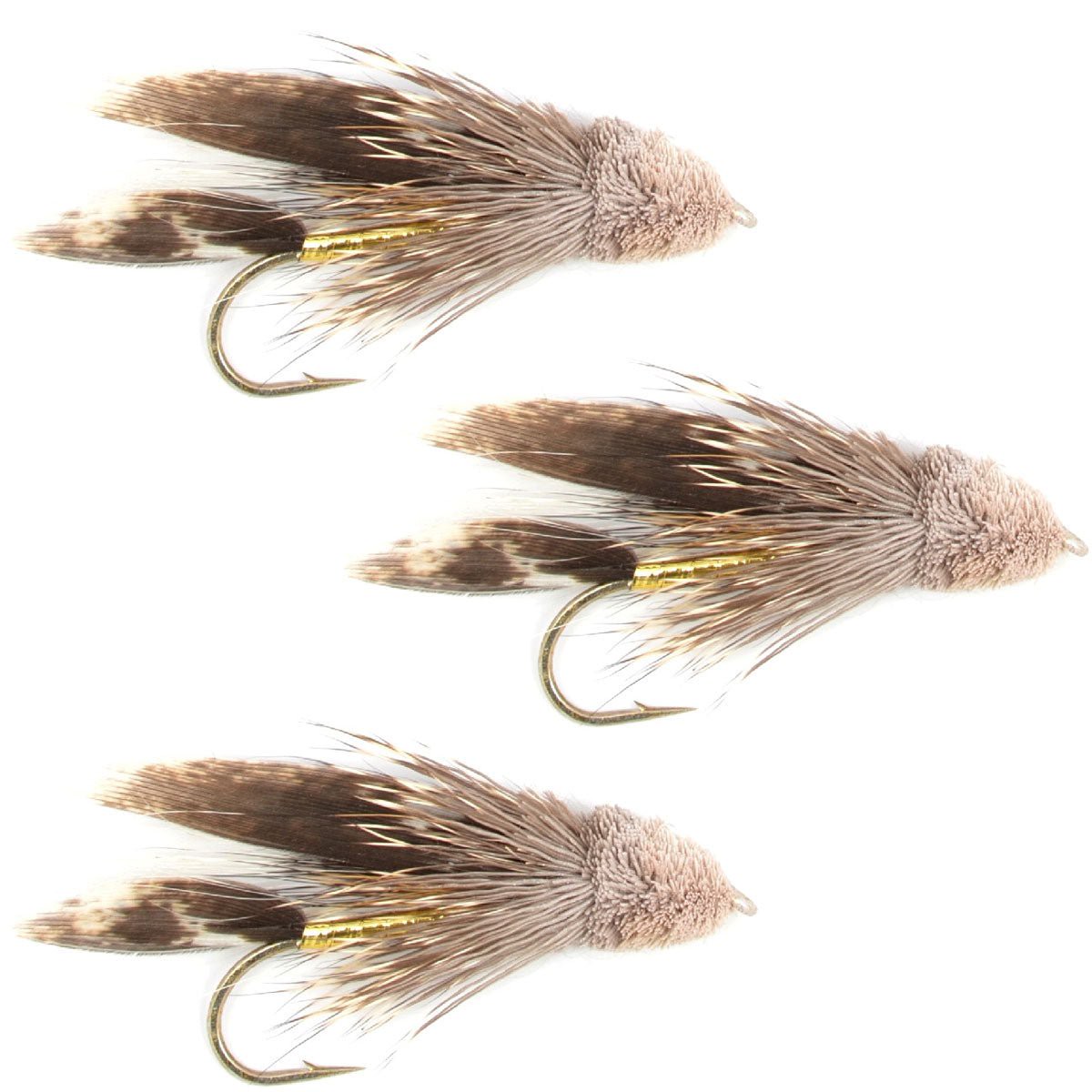 The Fly Fishing Place 3 Pack Muddler Minnow Trout and Bass Streamer Fly - Hook Size 10