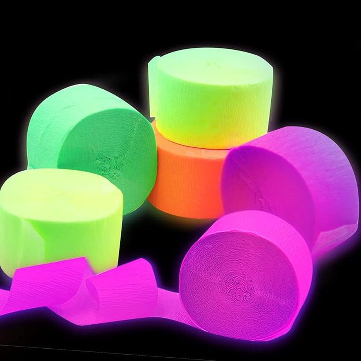 400Feet Glow in The Dark Party Supplies Streamers Glow Crepe Paper Streamer UV Blacklight Fluorescent Neon Paper Streamers for Glow Party Supplies and Decorations Wedding Birthday Party De