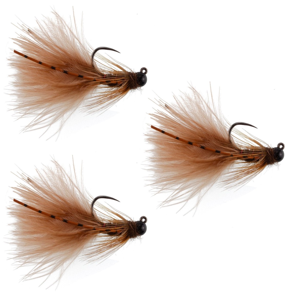 The Fly Fishing Place 3 Pack Tungsten Bead Tactical Brown Mini Bugger Czech Nymph Euro Nymphing Fly - 3 Flies Size 12