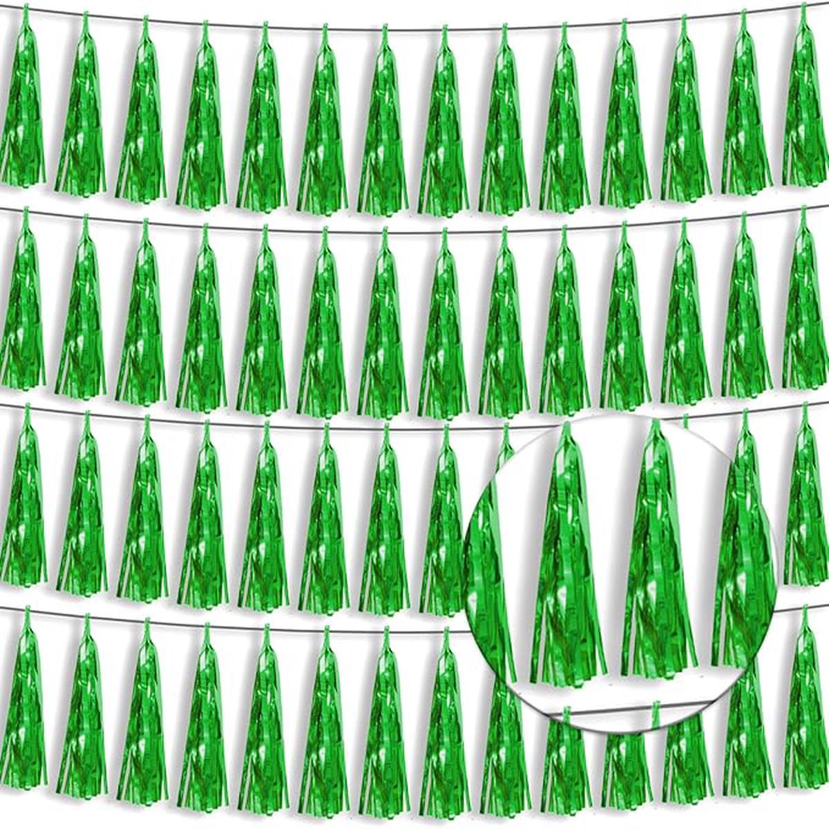 4P Green Foil Fringe Tassel Banner Garland Metallic Tinsel Streamers Wall Hanging Curtain Backdrop Banner for Parade Floats, 2024 Graduation Decorations, Father's Day Party Decoration