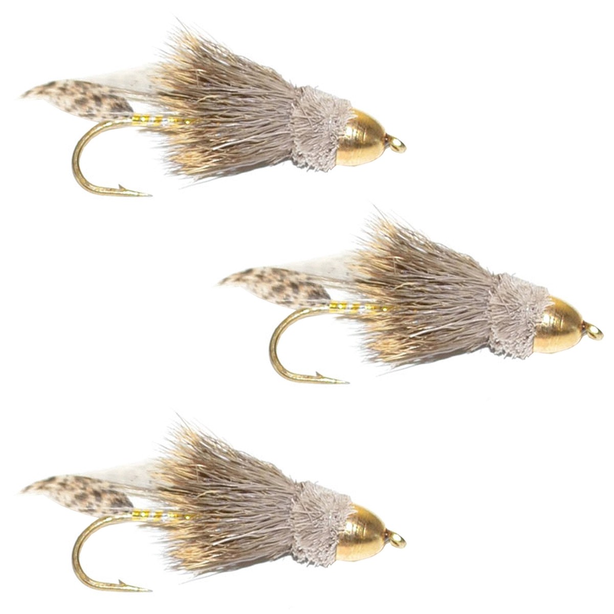 The Fly Fishing Place 3 Pack Cone Head Muddler Minnow Trout and Bass Streamer Fly - Hook Size 10