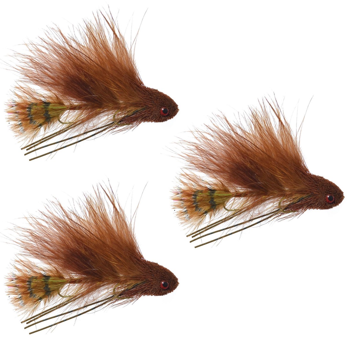 The Fly Fishing Place 3 Pack Mini Sex Dungeon Streamer Brown- Size 6 - Articulated Trout Bass Steelhead Salmon and Bass Fly Fishing Flies