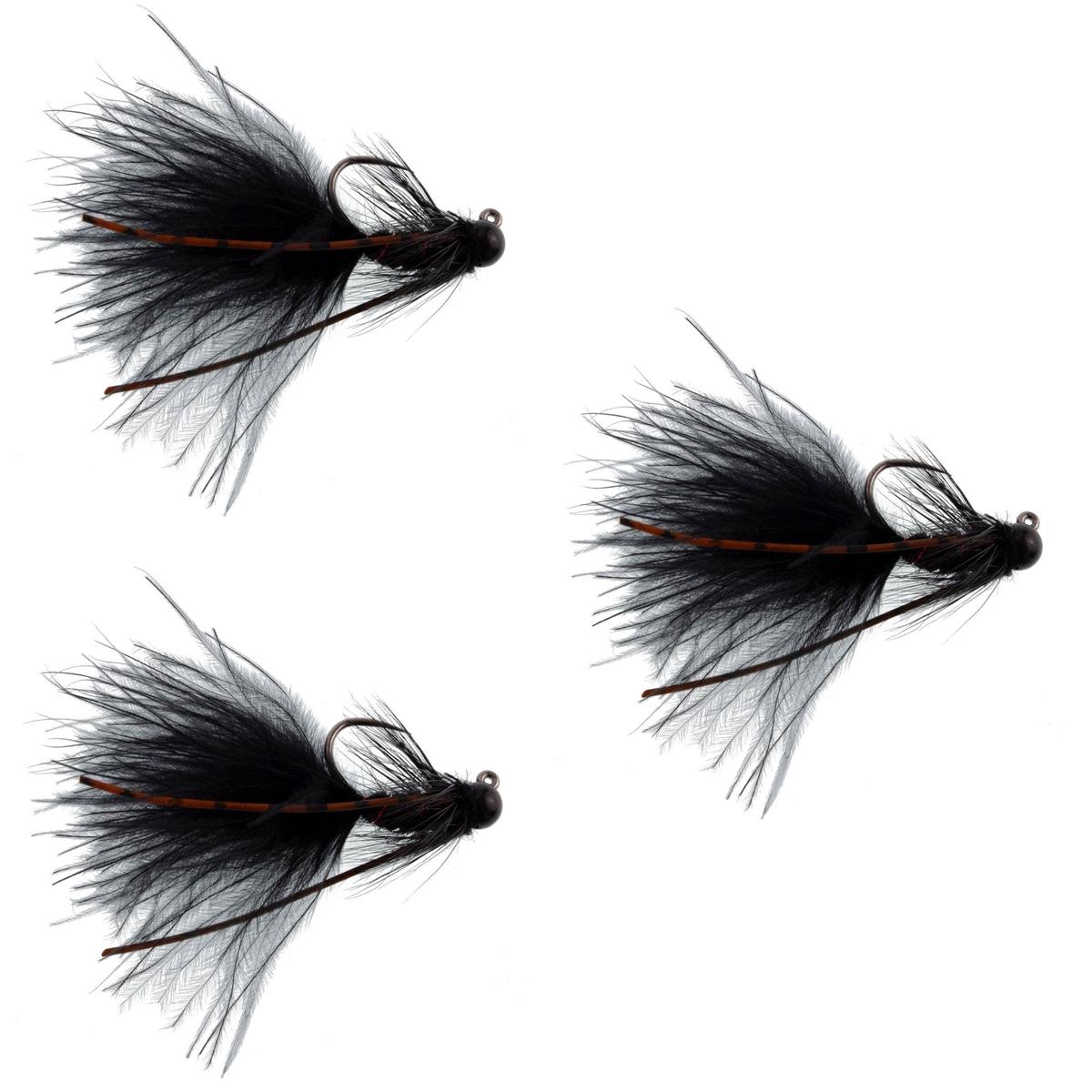 The Fly Fishing Place 3 Pack Tungsten Bead Tactical Black Mini Bugger Czech Nymph Euro Nymphing Fly - 3 Flies Size 12