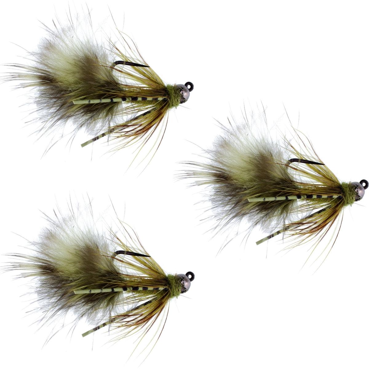The Fly Fishing Place 3 Pack Tungsten Bead Tactical Olive Mini Bugger Czech Nymph Euro Nymphing Fly - 3 Flies Size 8