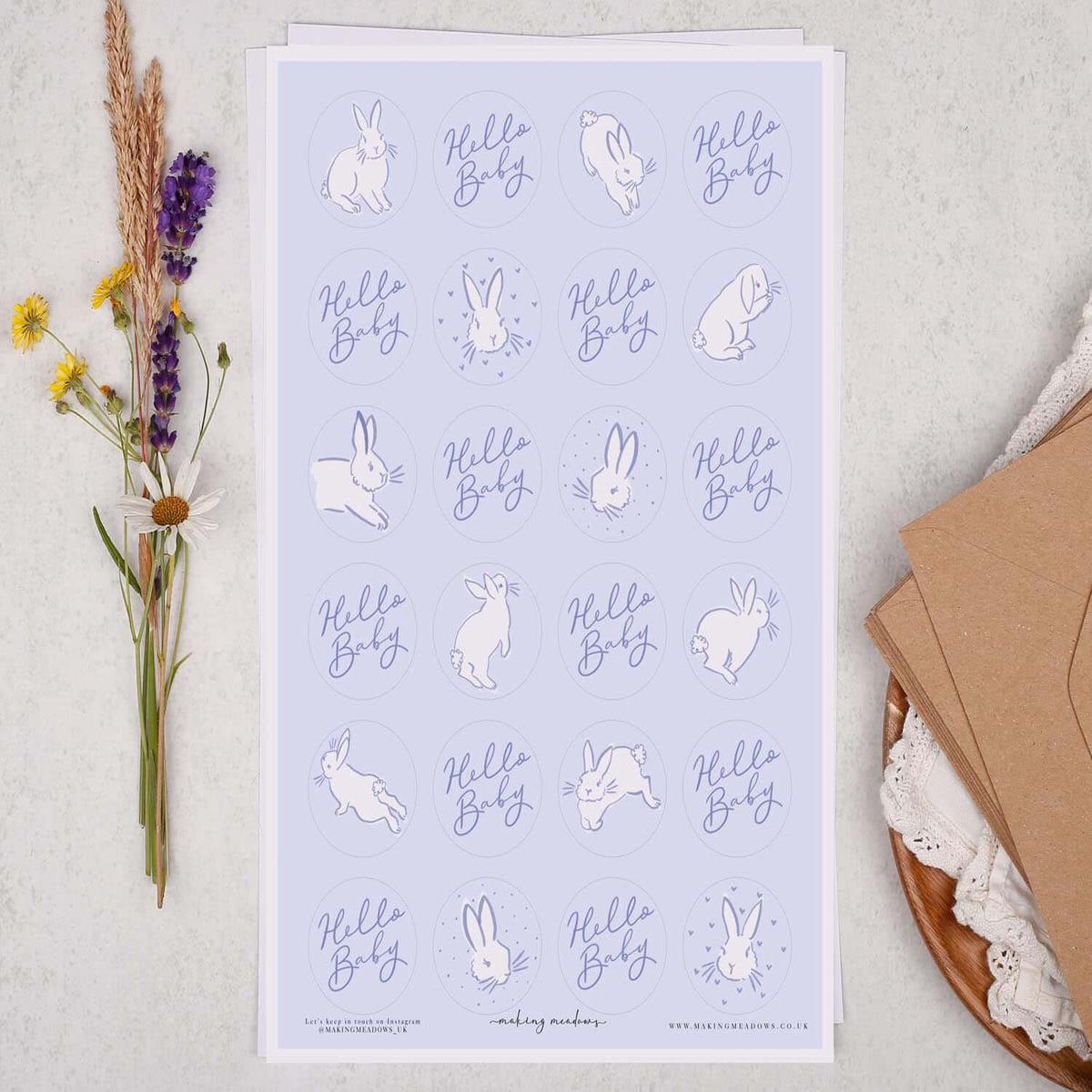 'Hello Baby' Blue Bunny Sticker Sheet