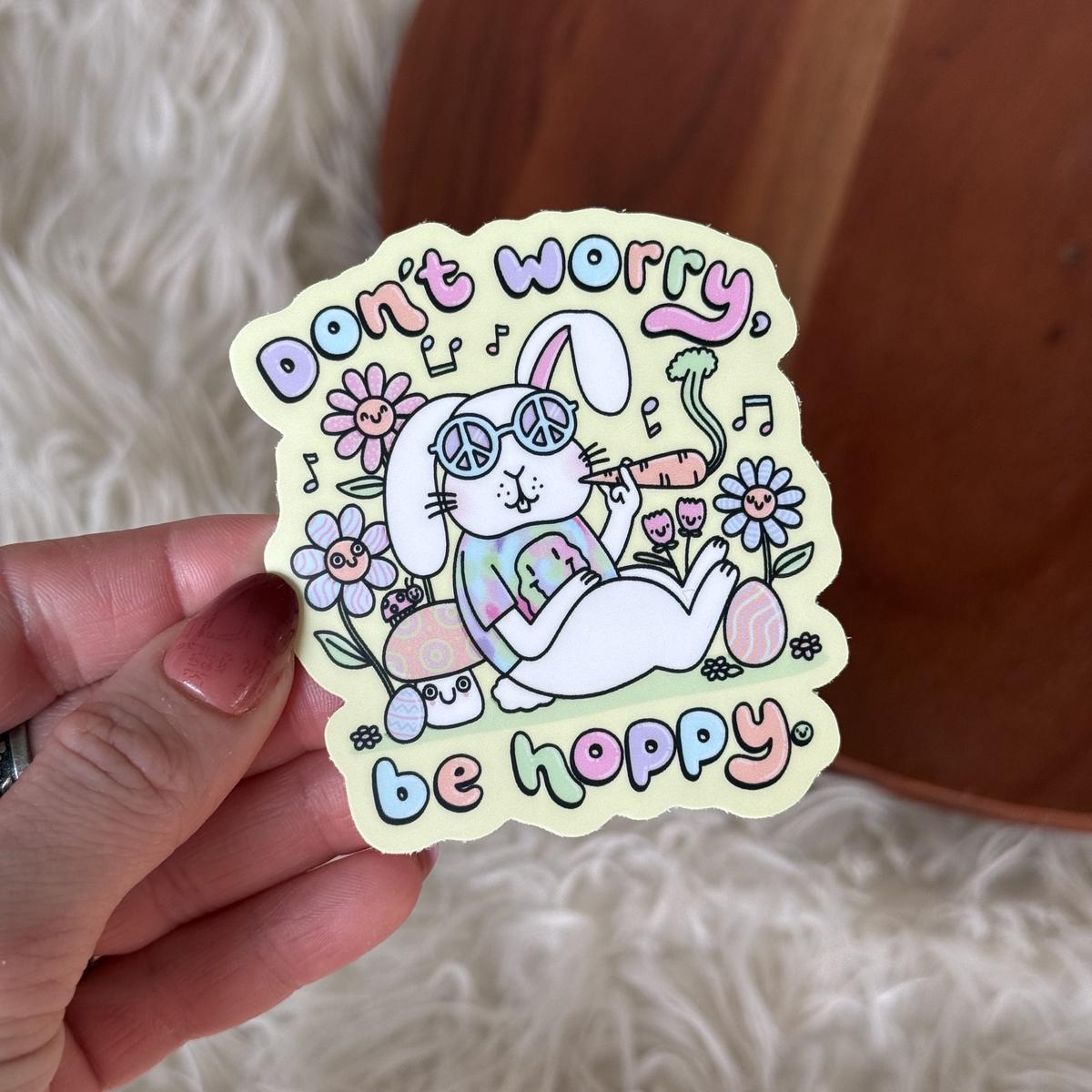 "Don't worry, be hoppy" Groovy Rabbit Sticker
